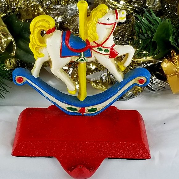 China Other - Carousel Rocking Horse Iron Xmas Stocking Holder for Fireplace Mantel Tabletop